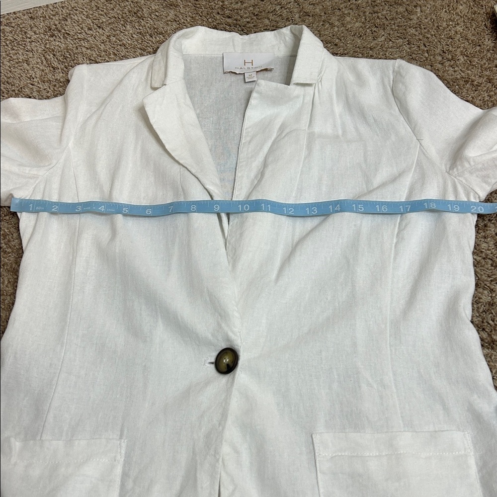 Halston Heritage White Linen Blend Blazer One Button Pockets M - Picture 7 of 9